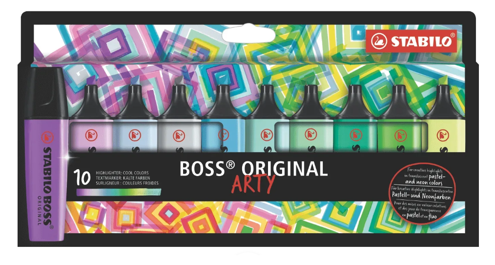 Resaltador Boss original Arty colores fríos x 10 und. Stabilo